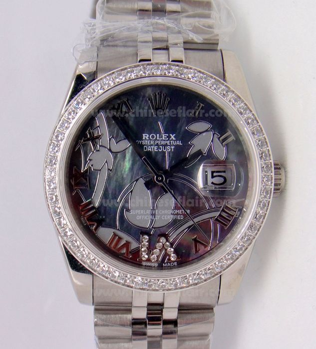High Quality Fake Rolex Datejust SS Black MOP 31mm